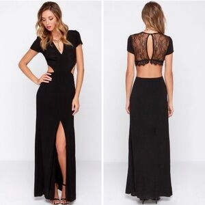 Women’s Lovers + Friends Elegant Black Lace Back Maxi Dress